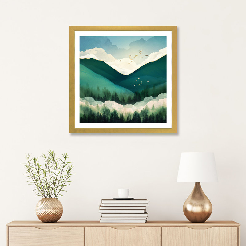 Emerald Hills - Imprimé, H 24 po x l 24 po x p 1 po, Encadré en papier doré