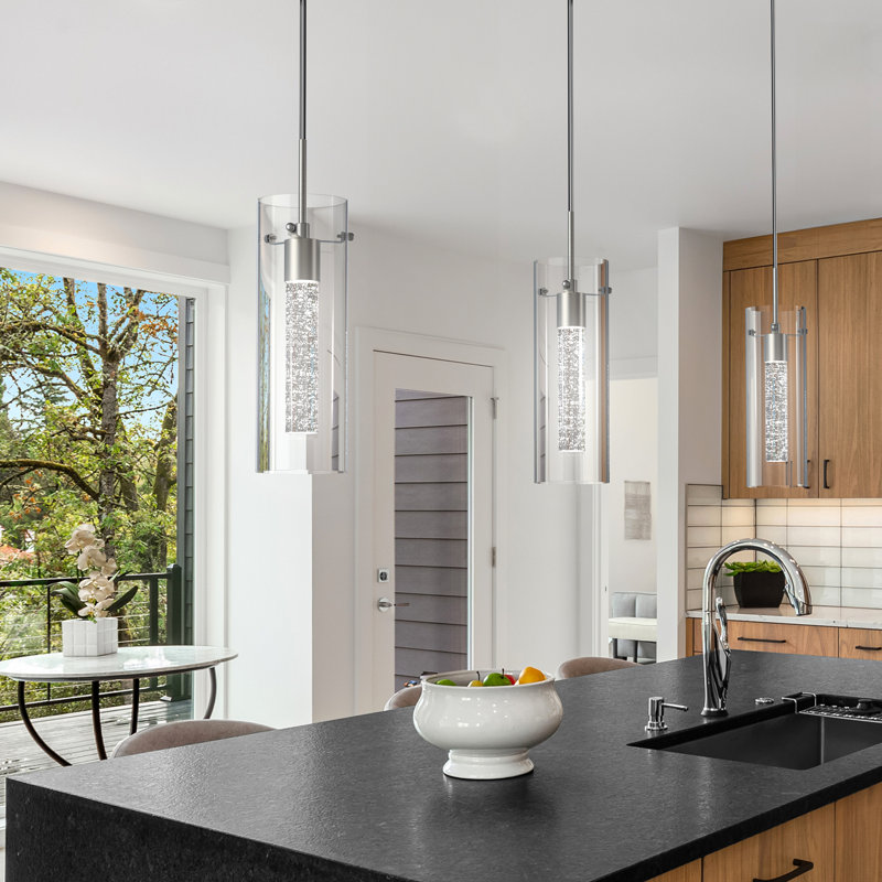 Frontis Light Brushed Nickel LED Cylinder Pendant, Brushed Nickel, 6500K, 3 Lights