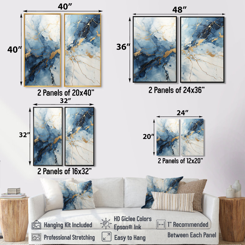 Marbre blanc et bleu orage surdimensionné, H 32 po x l 32 po, Impression encadrée flottante, Argent argent