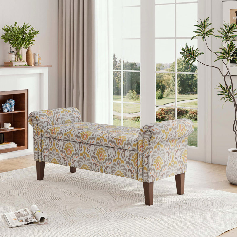 Repose-pieds avec rangement facile à assembler et tissu floral, Jaune
