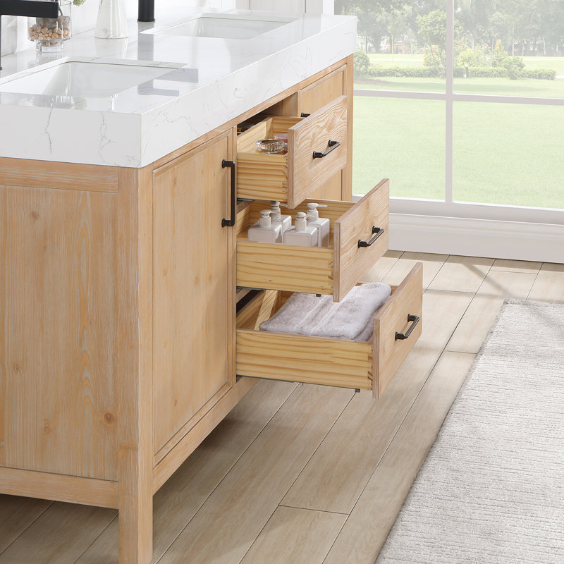 Ensemble de meuble-lavabo double 60 po Yazan, Brun, Blanc, Noir mat