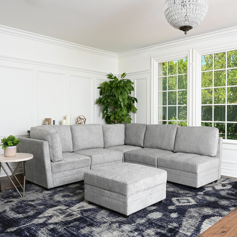 Brentwood 161" Wide Reversible Modular Corner Sectional with Ottoman, Gray