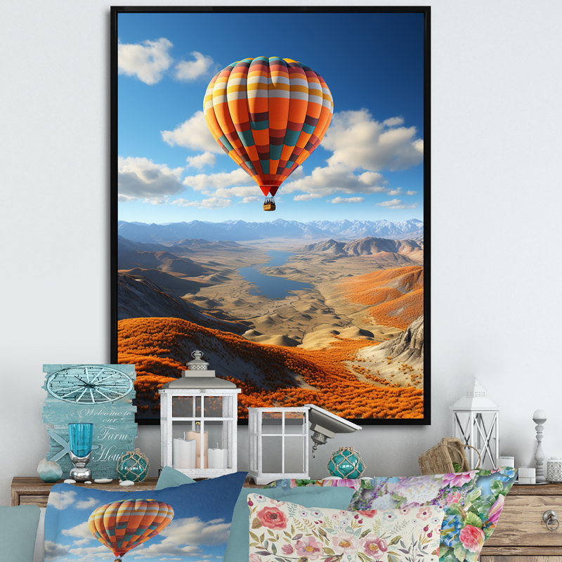 «Orange Hot Air Ballon Horizon II», reproduction sur toile, H 20 po x l 12 po x P 1 po, Cadre flottant noir
