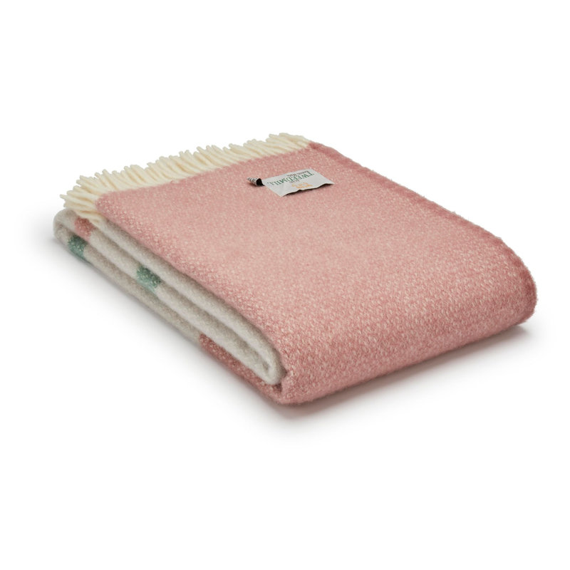 Lifestyle Brecon Throw Blanket with Fringe, Dusky Pink/Sea Green