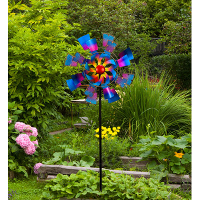 Echo Valley 4765w Byzantine Dual-motion Windwheel, Blue And Pink 46 X 15.5 Inches Metal Garden Windspinner