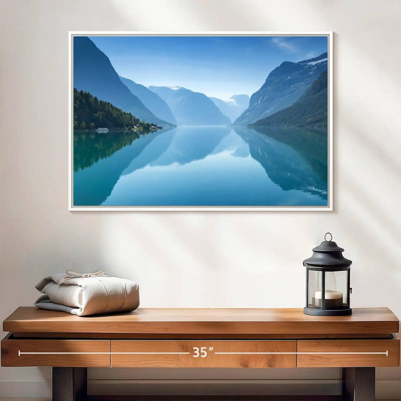 Vue du lac Lovatnet, Cadre flottant blanc, 25 po x 17 po