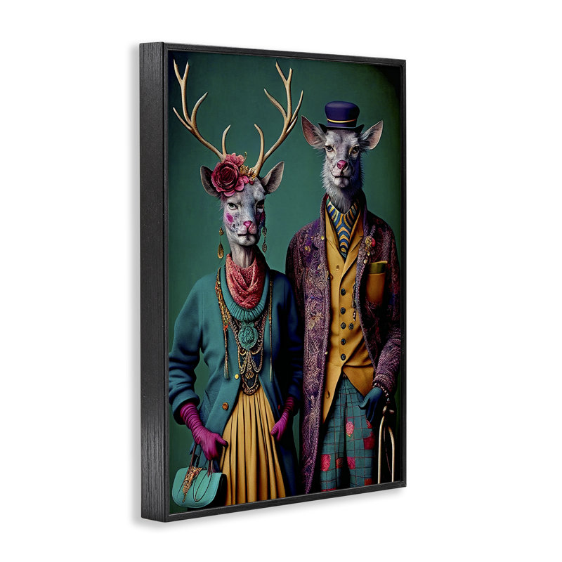 Cerf dans des vêtements d'époque, estampe numérique par Sasha, Giclée encadrée noir minuit, H 24 po x l 16 po