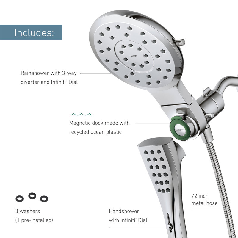 Moen Verso Eight-Function 7" Diameter Spray Head Standard With Hand Shower, Chrome,  1.75 GPM