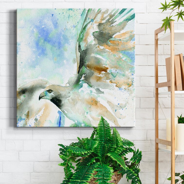 Millwood Pines Hawk On Blue Framed On Canvas Print