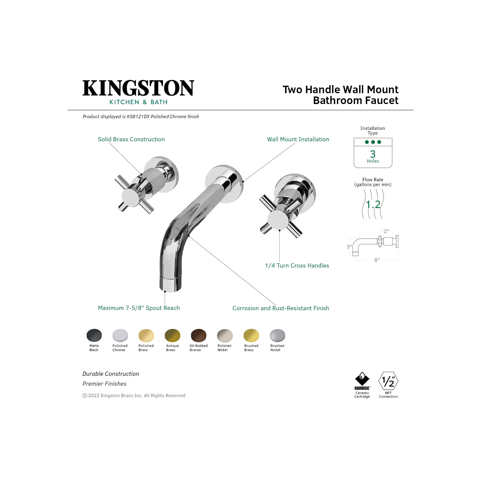 Concord Wall Mounted Bathroom Faucet, Brushed Nickel