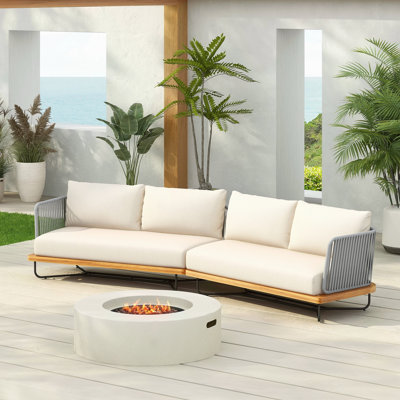 Ensemble de canapé modulaire d'extérieur en bois d'acacia tissé avec corde, beige