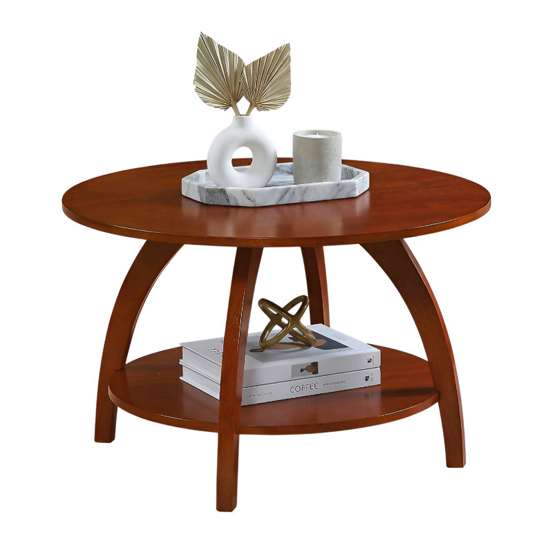 Table basse ronde avec tablette Stacie, Acajou