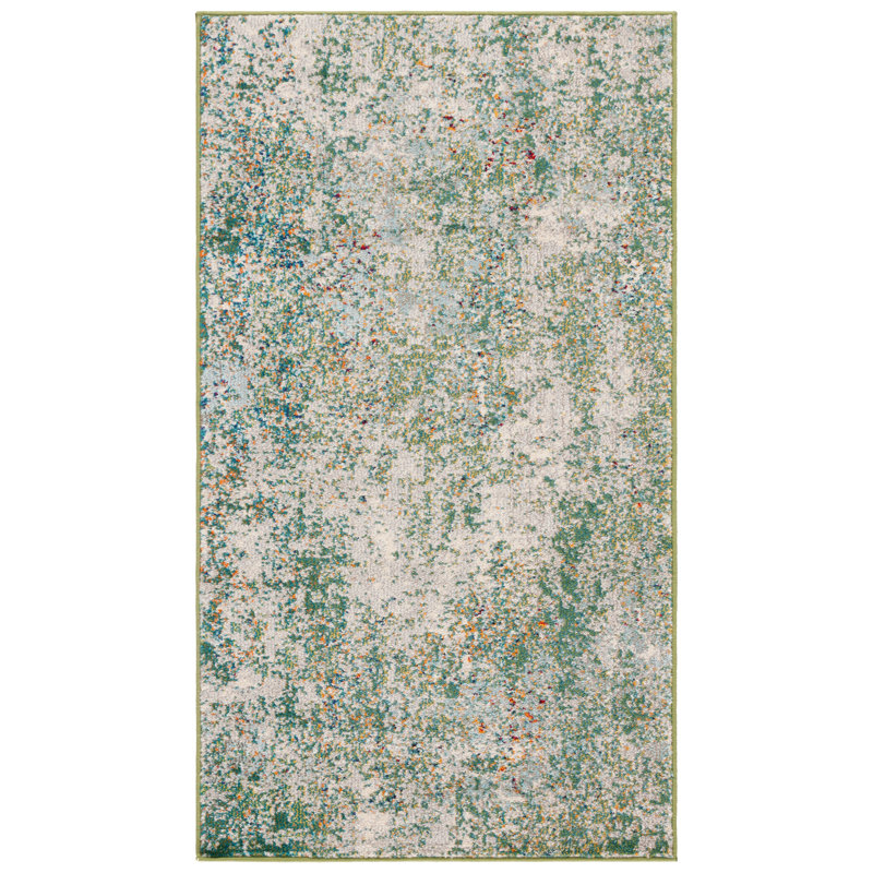 Green and Blue Abstract Stain-Resistant Wool Rug, 3' x 5'