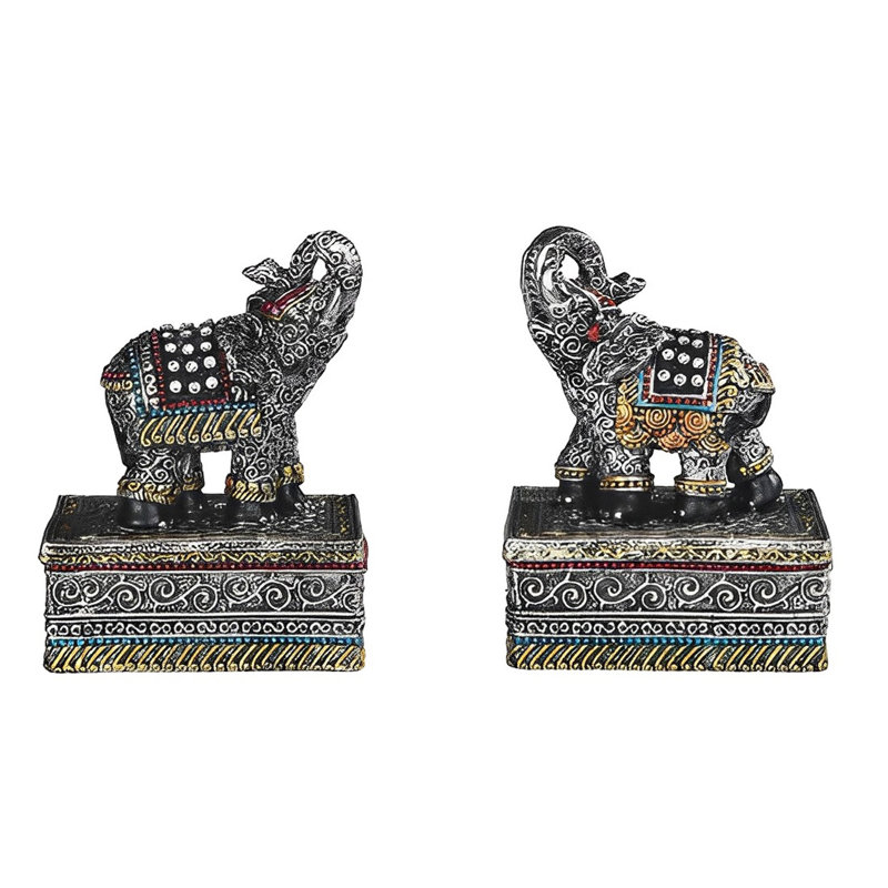 Ensemble de 2 bibelots éléphants thaïlandais noirs H 4 po