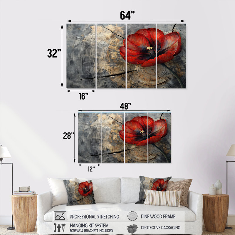 Arterbury - tulipes - art mural traditionnel pour le salon, 4 pièces, H 32 po x l 64 po