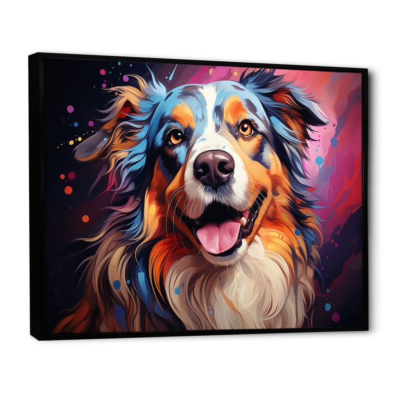 Chien, berger australien, Allure III, sur toile, Cadre flottant noir, H 24 po x l 32 po x P 1 po