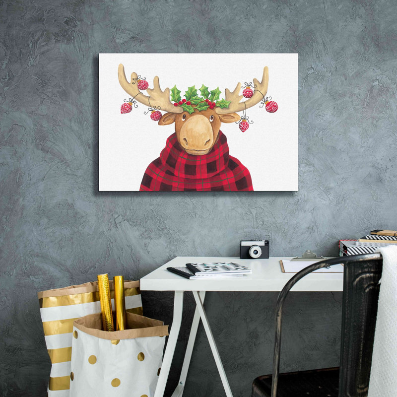 «Christmas Moose» par Diane Kater, estampe numérique sur toile, H 18 po x l 26 po x P 0,75 po
