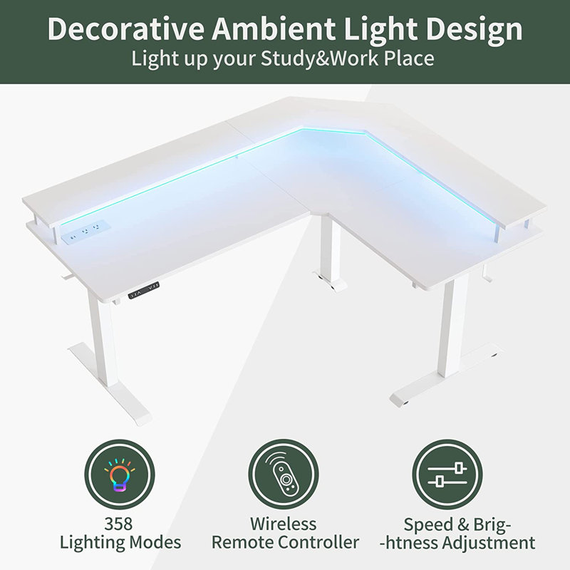 Marquila Adjustable L-Shaped Metal Base Standing Desk, White