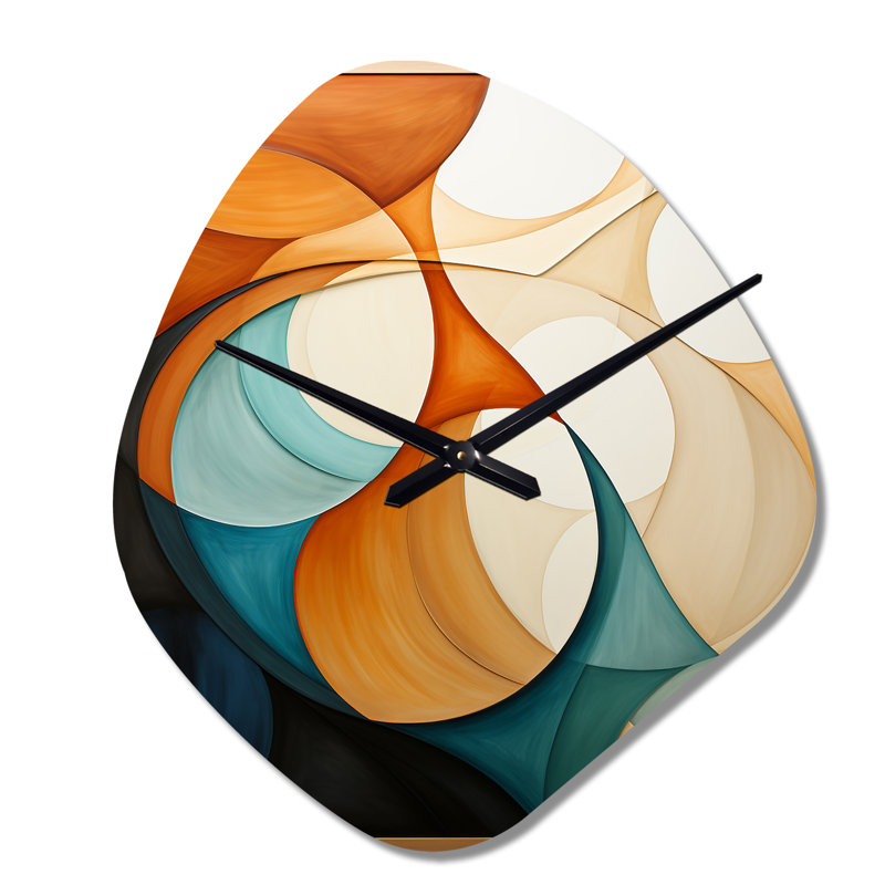 Horloge murale orange asymétrique organique Mid Century, Grand