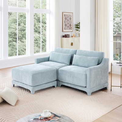 2-Seater Sofa With Ottoman (Sky Blue)