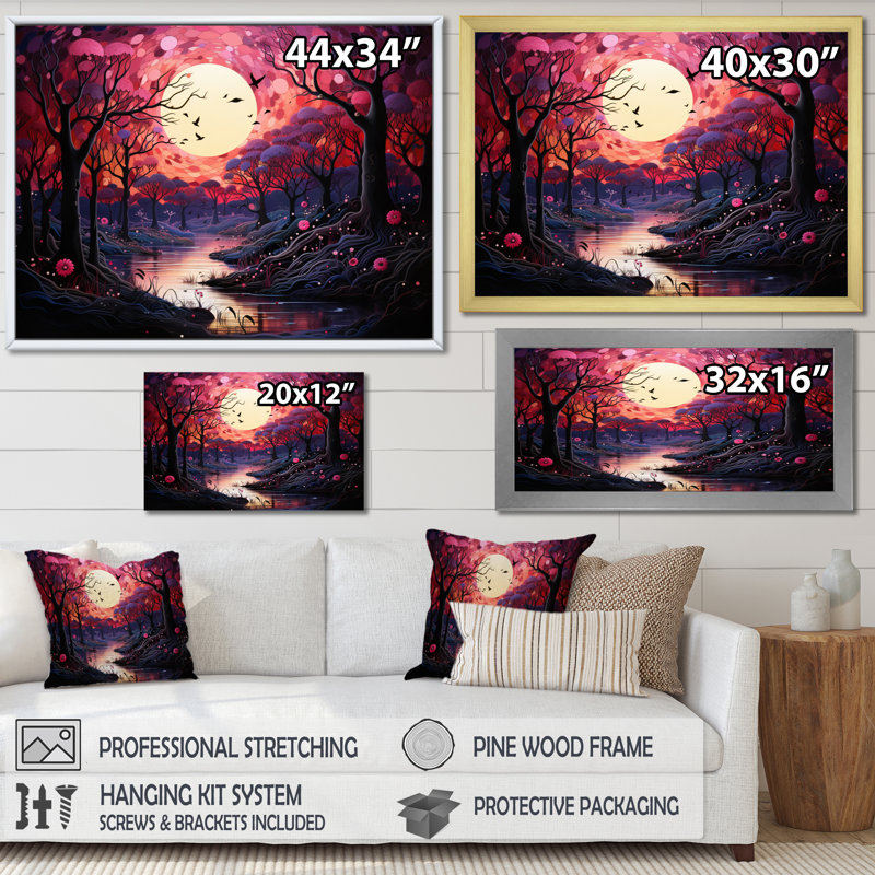 Paysage romantique fondant des cœurs II, H 34 po x l 44 po x P 1,5 po, Cadre simple noir