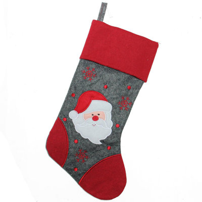Chaussette de Noël 19 "brodée grise et rouge Père Noël