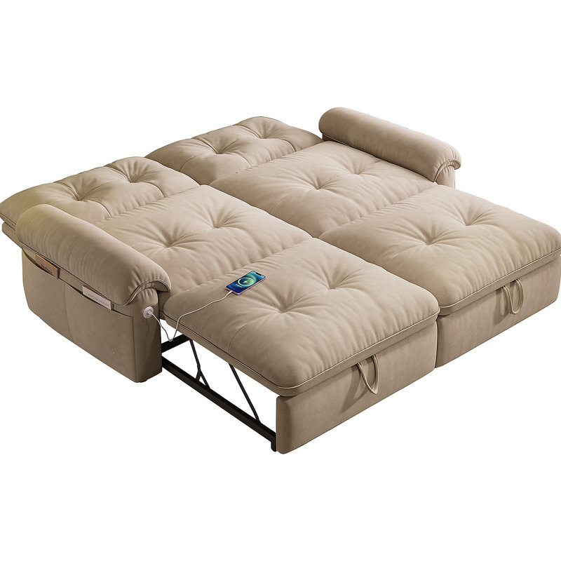 77‘’  Multifunctional 2-In-1 Sofa Bed, Brown, Brown