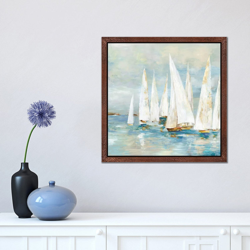 Sailboats by Allison Pearce - Painting on Canvas, Brown Framed, 66.04 cm H x 66.04 cm W