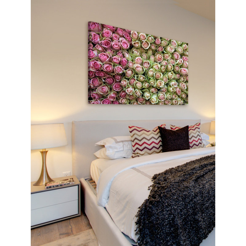 Pink and Green Roses Canvas Print Wall Art