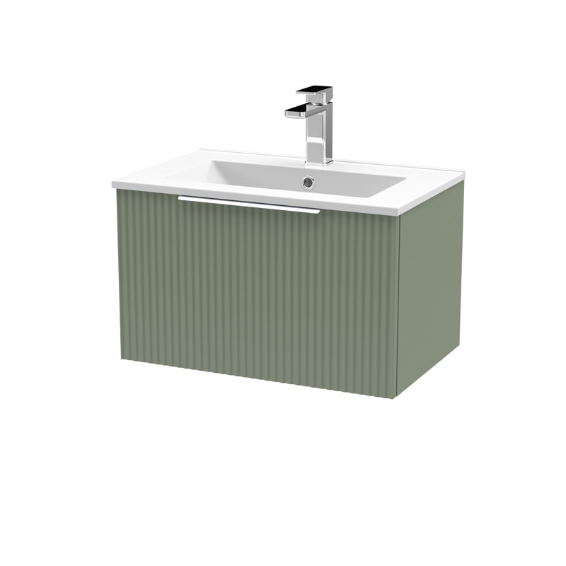 Fluted 605 mm Single Vanity with Drop In Basin, Satin Green