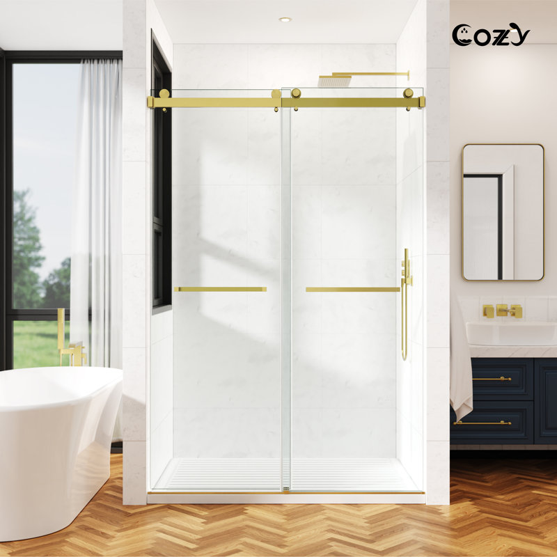 62-67" W X 79" H Frameless Double Sliding Shower Door, Brush Gold