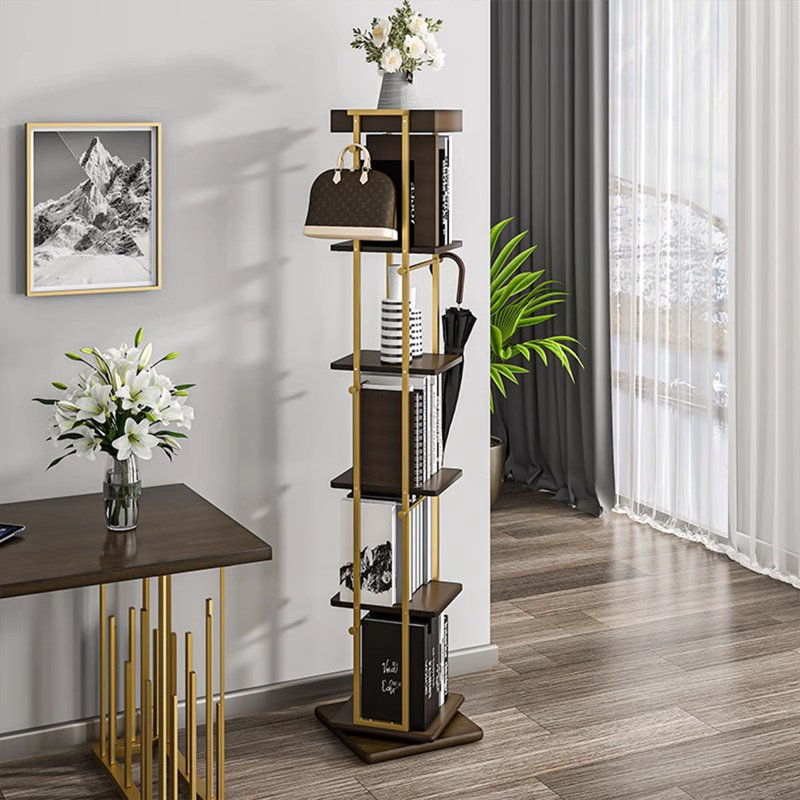 Bibliothèque rotative en bois massif et métal Nut-Brown Modern