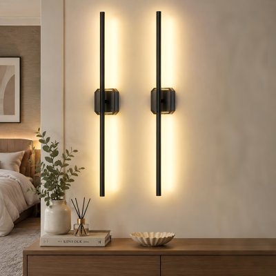 Set of 2 28.7-Inch Cordless Rechargeable Wall Lamps with Remote, 3 Color Temperatures, Dimming and 350° Rotation for Bedroom and Living Room