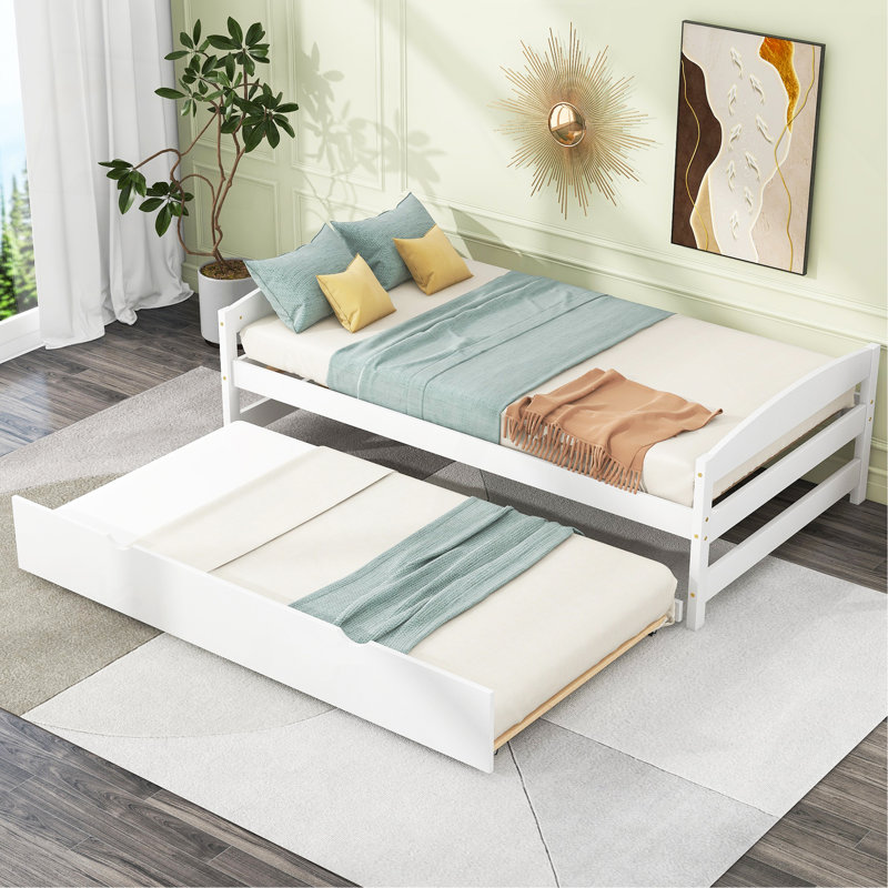 Lit plateforme simple avec lit gigogne simple, blanc