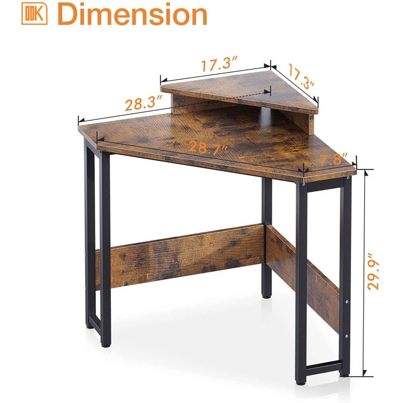 Bureau d'écriture d'ordinateur moderne en coin avec support pour écran, brun rustique Modern