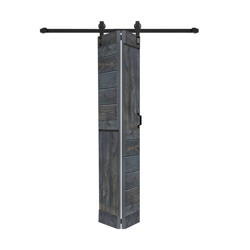 Porte à deux branches en bois massif en forme de S avec rail de quincaillerie - Assemblage requis, 36 po x 84 po, Multicolore