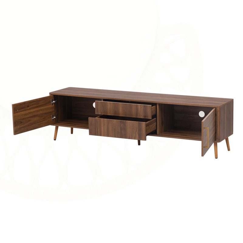 Meuble télé Mid-Century avec 2 tiroirs, console multimédia pour téléviseur de 80 po ou moins, centre de divertissement avec rangement pour le salon et le cinéma maison
