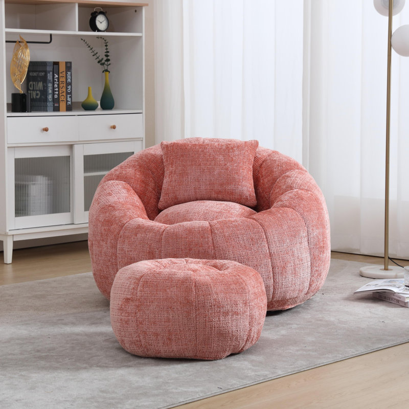 Fauteuil à billes moderne, fauteuil rond confortable pour adultes avec repose-pieds, fauteuil de lecture simple avec oreiller