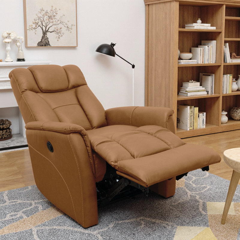 Luxury Power Recliner with Adjustable Headrest & Power Footrest - Premium Top Grain Leather, No-Sag Support