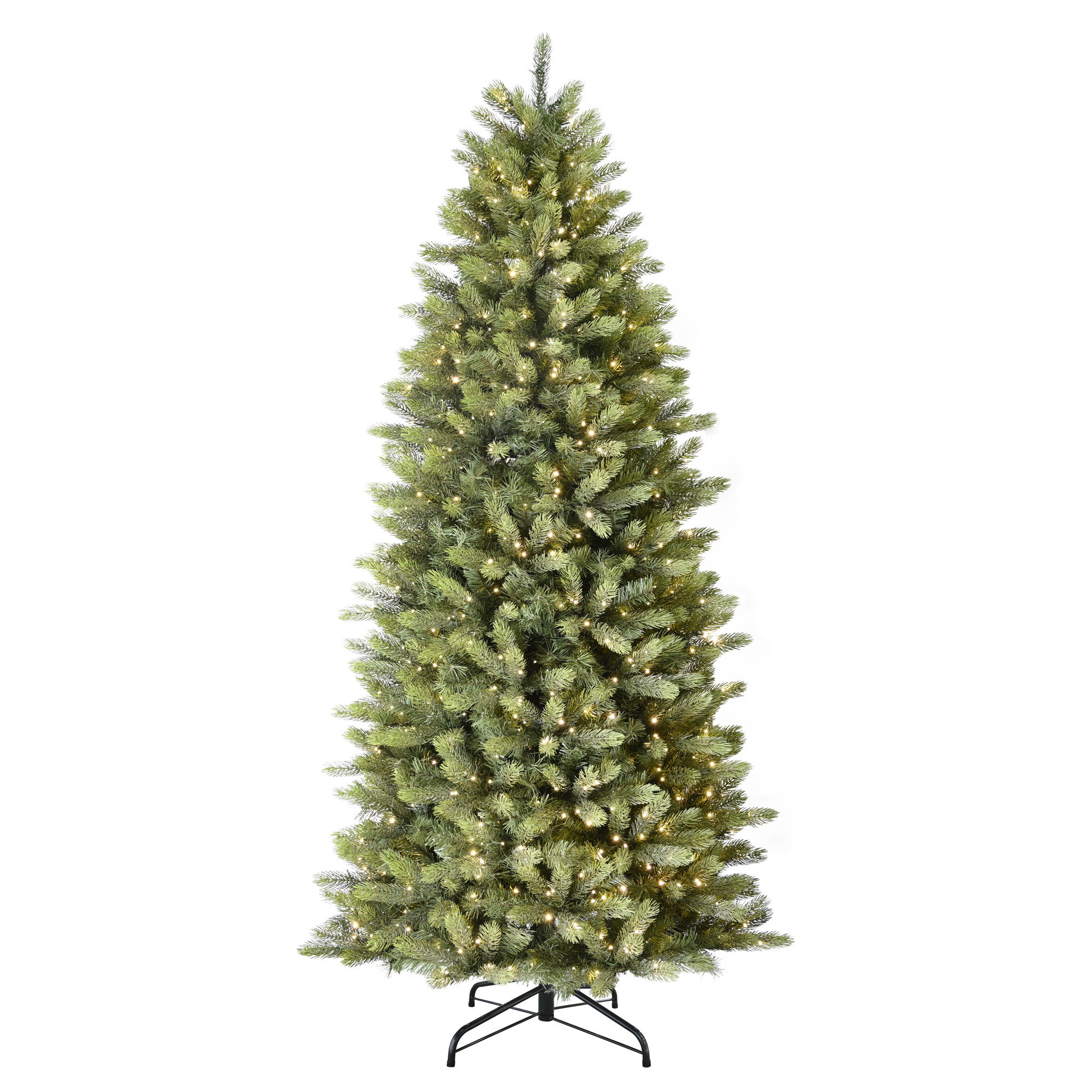 Pre-Lit Artificial Kensington Fir Slim Tree with 900 Dual-Color LED Lights and a Fresh Christmas Tree Scent Dispenser, 7.5' H