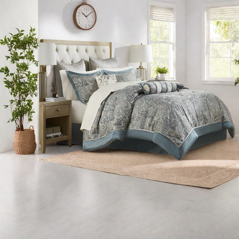 Ensemble de literie luxueux 12 pièces bleu sarcelle, draps en coton, design contemporain pour le confort de la maison