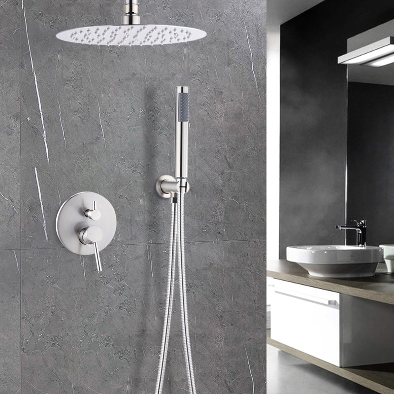 Pomme de douche 10 pouces et poche en nickel brossé pour système de salle de bain moderne