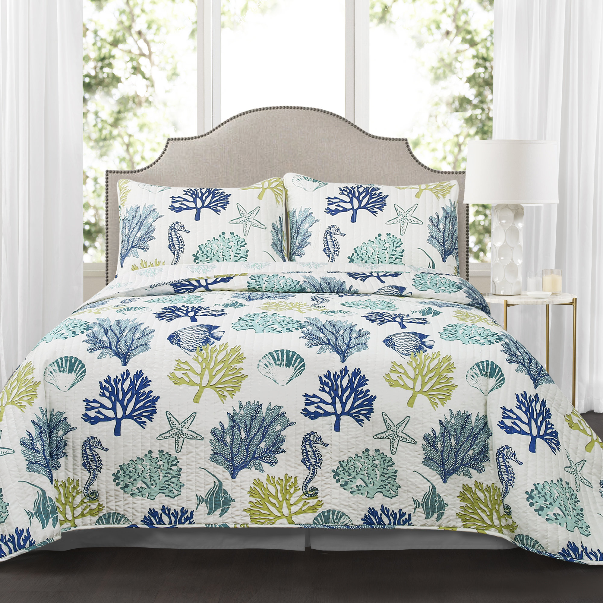 Lush Decor Coastal Reef Cotton Reversible Coastal 3 Piece Quilt Set & Reviews | Wayfair