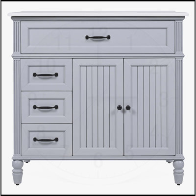 36 Bathroom Vanity with Sink, Durable MDF Board, Ample Storage, and Solid Wood Legs for Modern Bathrooms.