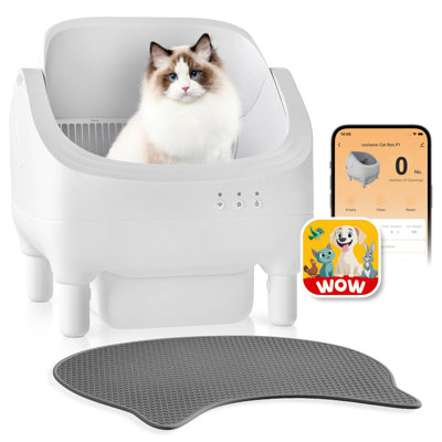Coziwow Smart Cat Litter Box With Waste Drawer,  Cleaning Brush, Charger And Cat Litter Mat