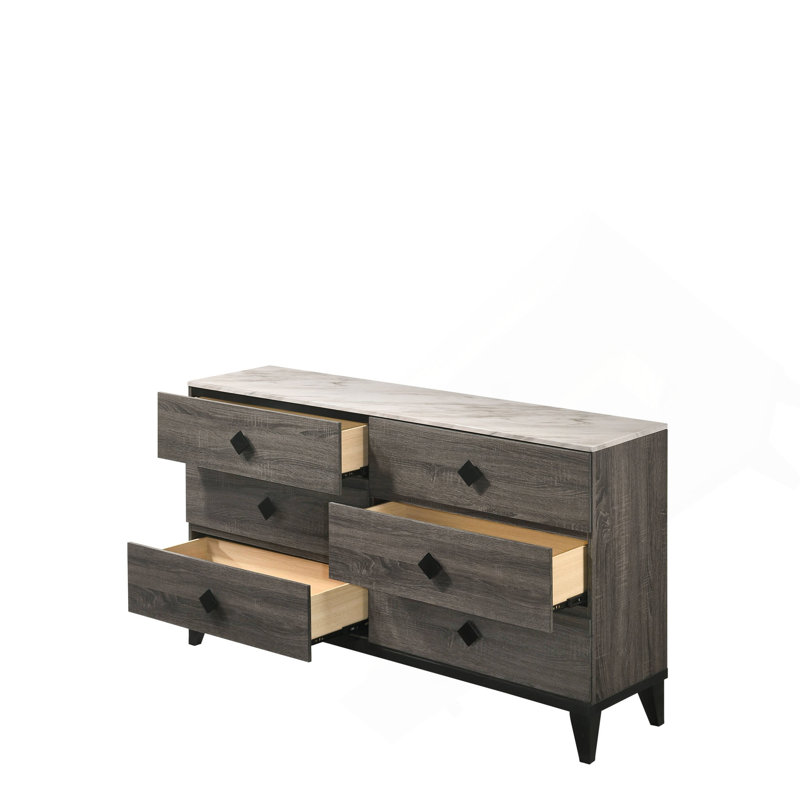Faux Marble Top & Rustic Gray Oak Finish Dresser