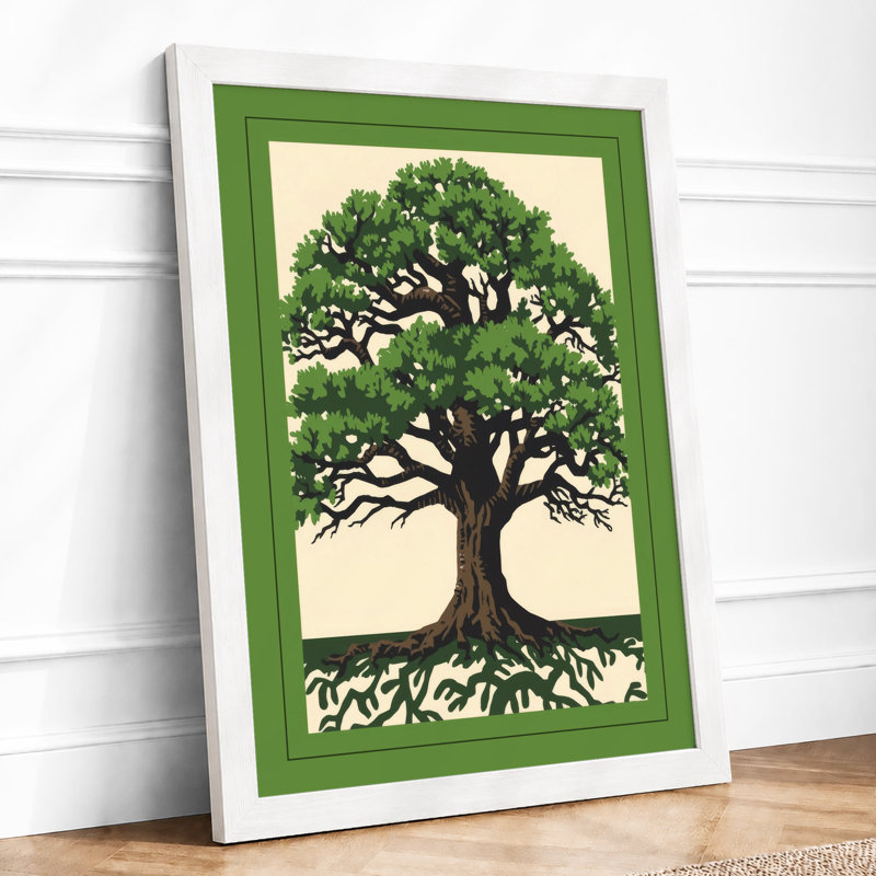 Rooted Tree Botanical - Framed Print, A2 - 59.4 x 42.0 cm, White