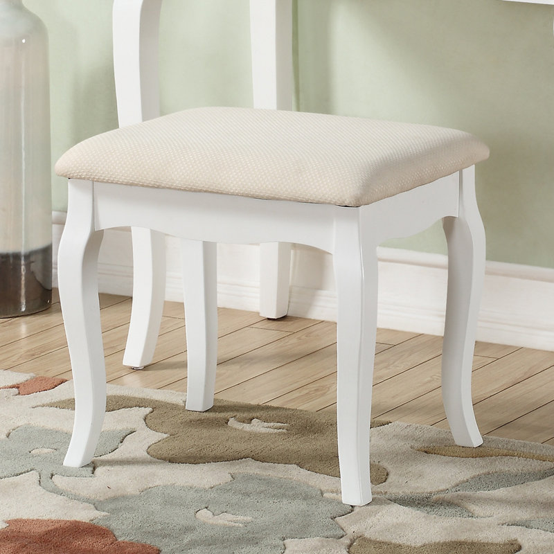 Wood Make-Up Vanity Table And Stool Set, White