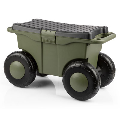 Rolling Garden Cart with Seat - Plastic Storage with Bench and Interior Tool Tray - Gardening Stool for Weeding and Planting by Pure Garden