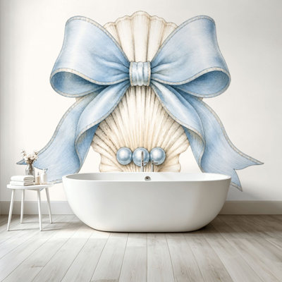 Peel and Stick Wallpaper Wall Mural Sea shell pearl bow ornament for decoration coastal living style Wall Art Self Adhesive and Removable